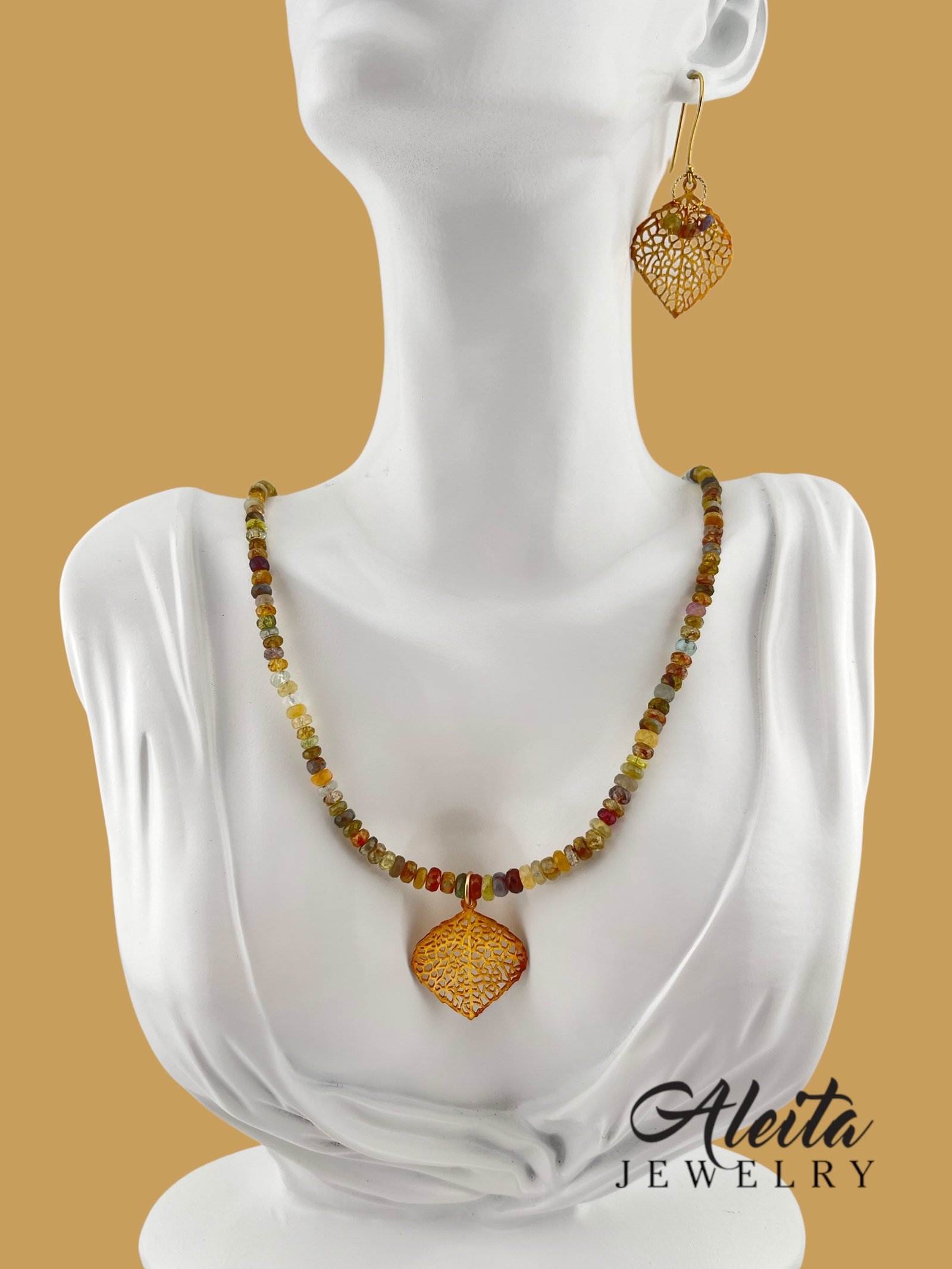 Chrysoberyl Gemstones Necklace & Earrings Set - Image 2