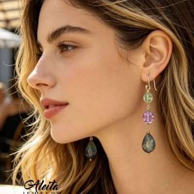 Amethyst and Labradorite, real lab gemstone earrings, Aleita Jewelry, one-of-a-kind, quality jewelry