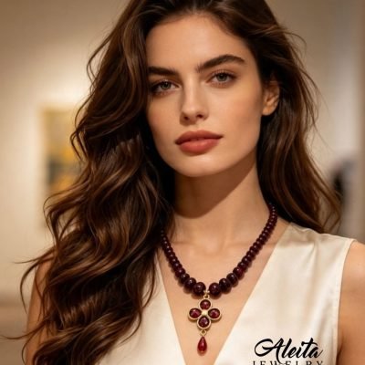 Red Garnet Pendant Necklace and Earrings Set, Aleita Jewelry, one of a kind, quality jewelry