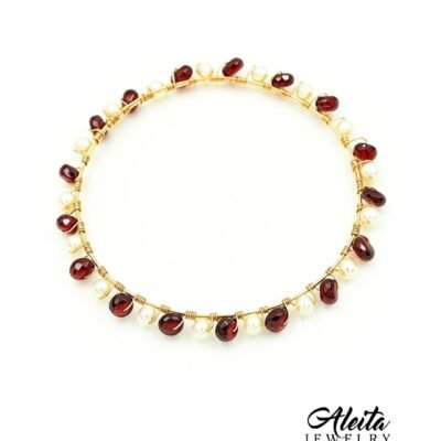 Red Garnet and Pearl Gold Bracelet, Aleita Jewelry, one of a kind, quality jewelry