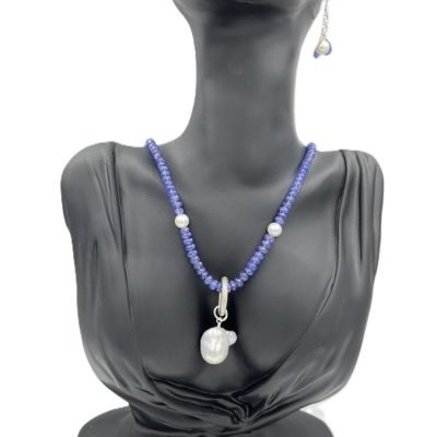 Tanzanite & Pearl Necklace with Earrings