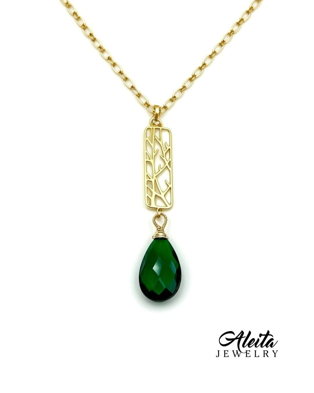 Emerald Green Quartz Necklace and Earrings Set, Aleita Jewelry, one of a kind, quality jewelry