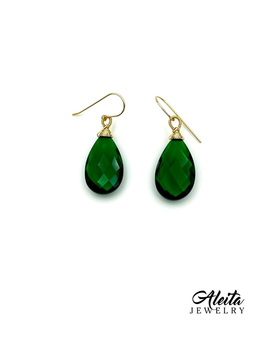 Emerald Green Quartz Necklace and Earrings Set, Aleita Jewelry, one of a kind, quality jewelry