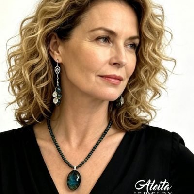 Labradorite and Moonstone Necklace and Earrings Set, Aleita Jewelry, one of a kind, quality jewelry