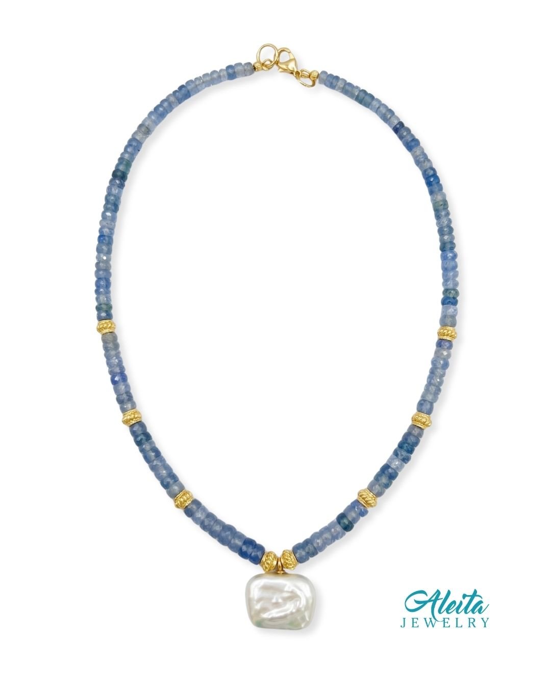 Blue Aquamarine Pearl Necklace and Earrings Set - Image 3