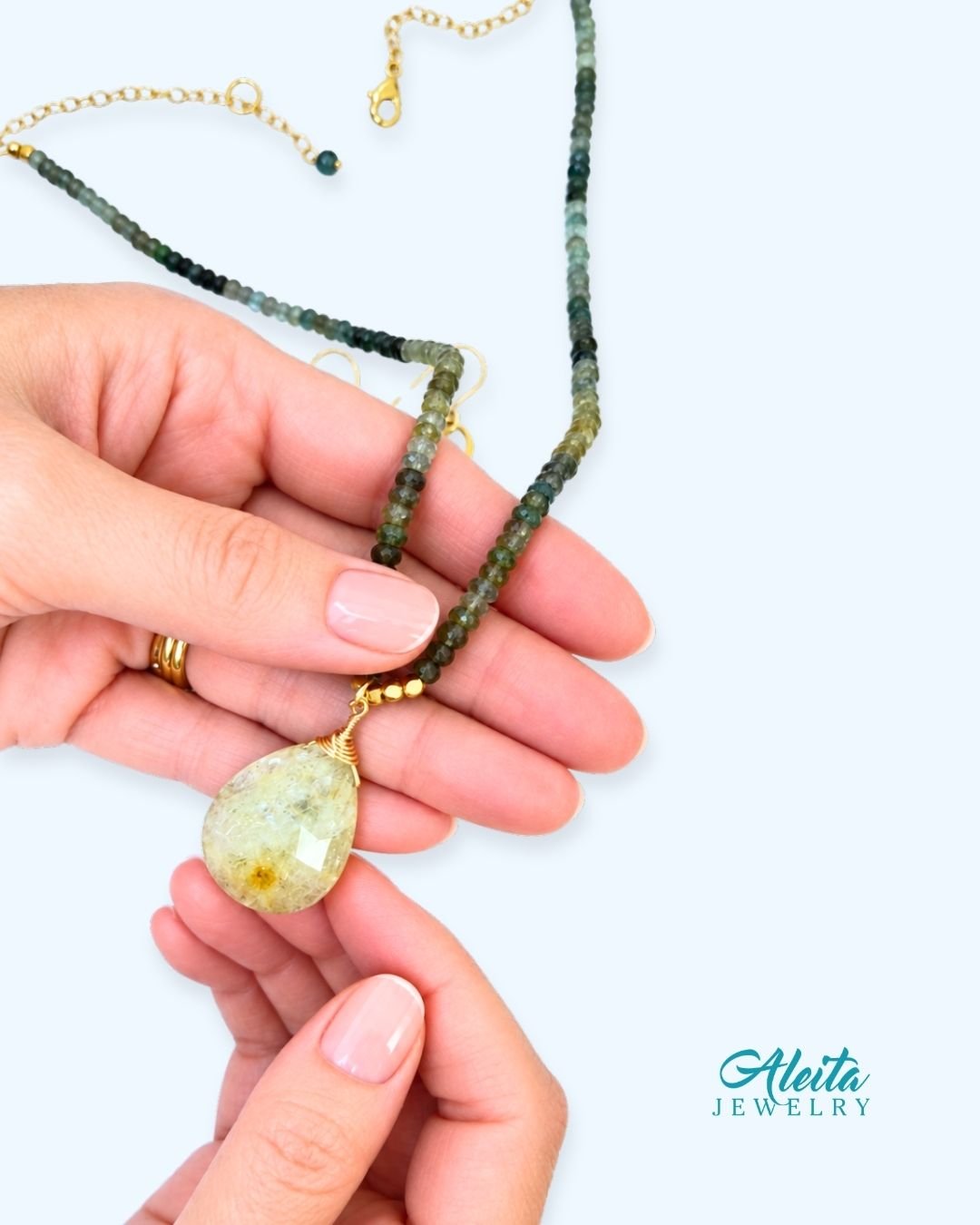 Aquamarine Necklace with Pendant and Earrings Set - Image 4