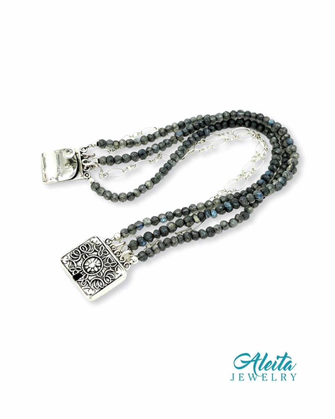 Labradorite and Sterling Silver Bracelet with Antique Locket - Image 3