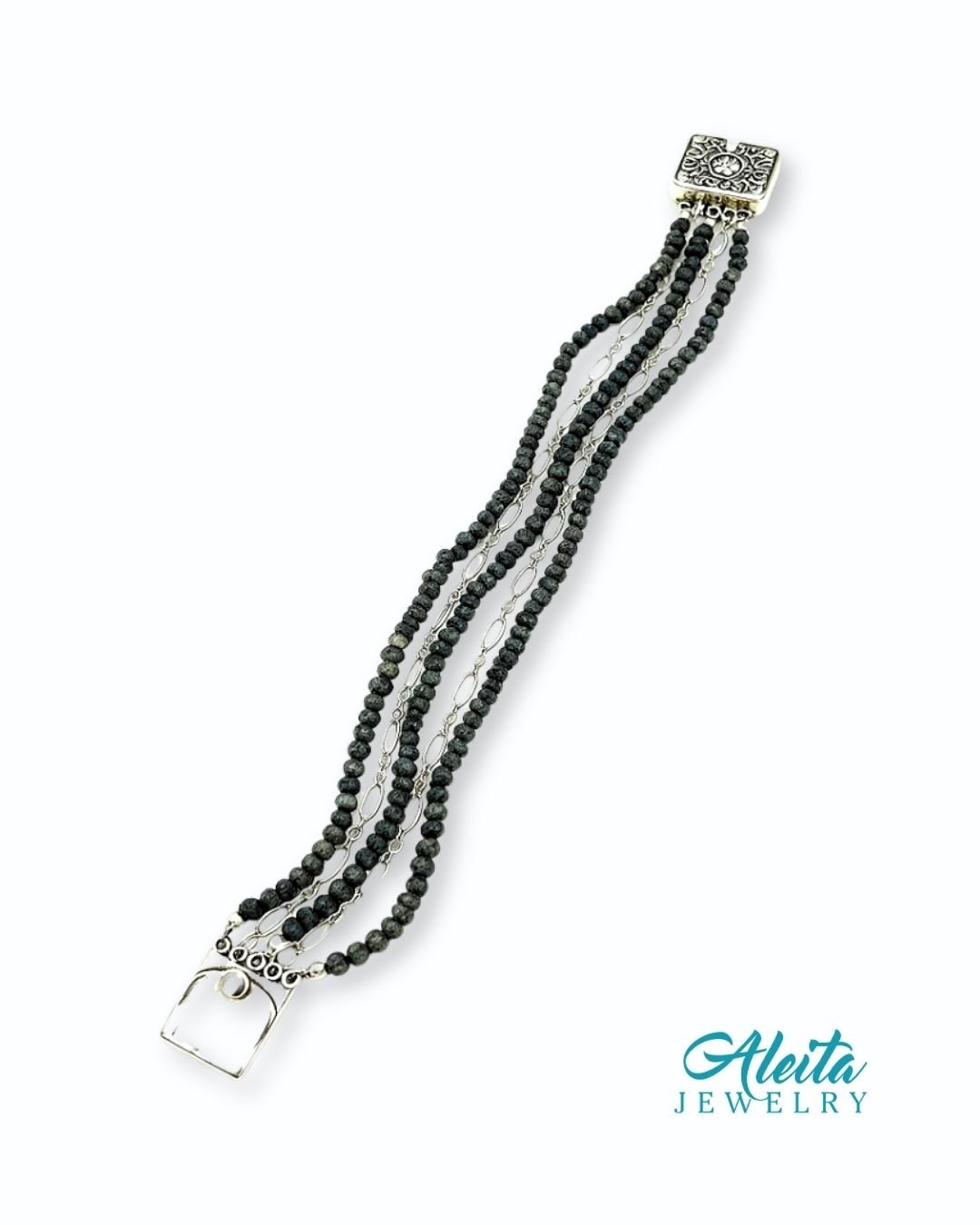 Labradorite and Sterling Silver Bracelet with Antique Locket - Image 4