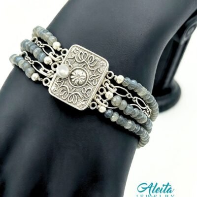 Labradorite and Sterling Silver Bracelet with Antique Locket